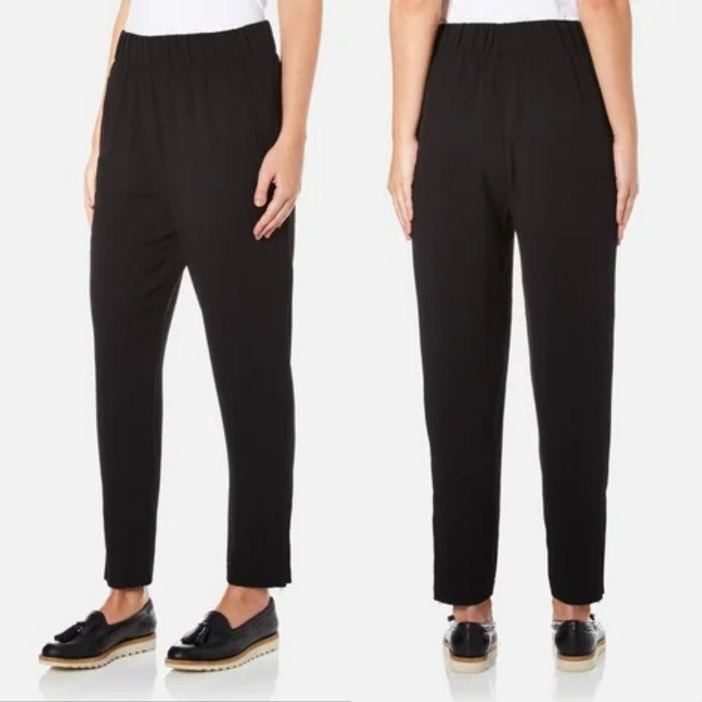 Ganni Clark Crepe Taliored Zipped Hem High Rise Trousers in Black